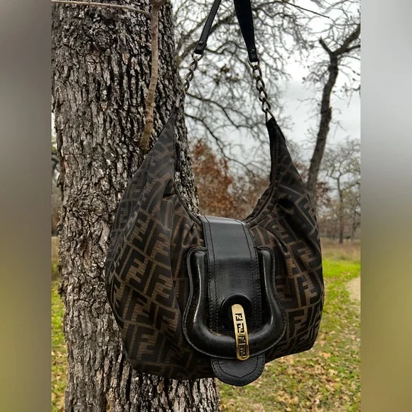 🖤 FENDI Zucca Borsa B Hobo Bag Made In ITALY Authentic! - Picture 7 of 16